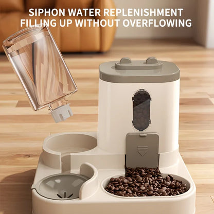 Automatic 2 in 1 Cat Food and Water Dispenser with siphon water replenishment feature