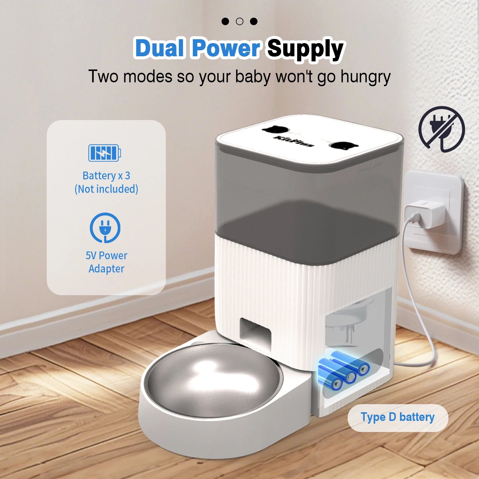 VaultHaus Automatic Cat or Dog Feeder, APP Control with Timer and dual power supply options