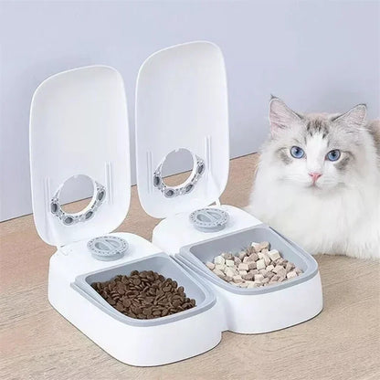 VaultHaus automatic pet food dispenser with dual compartments for convenient feeding of cats and dogs