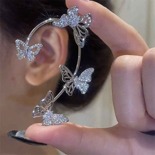 Women'S Elegant Butterfly Ear Cuffs - No-Piercing Ear Hooks, Synthetic Gemstone Accents, Everyday & Formal Jewelry for Parties, Weddings, Everyday Outfits - Non-Piercing Ear Clips for Sensitive Light Beige, Party Accessories,