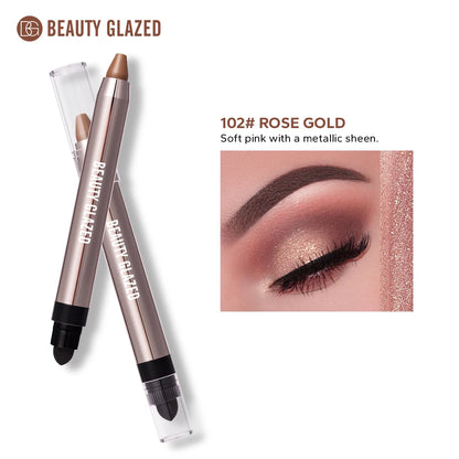 VaultHaus Dual-ended highlighter eyeshadow pencil pearlescen in rose gold with soft pink metallic sheen
