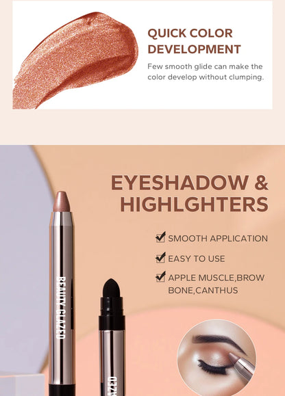VaultHaus Dual-ended highlighter eyeshadow pencil pearlescen with smooth application and pearlescent color swatch