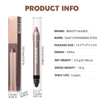 Dual-ended highlighter eyeshadow pencil pearlescen with sleek packaging and detailed product info