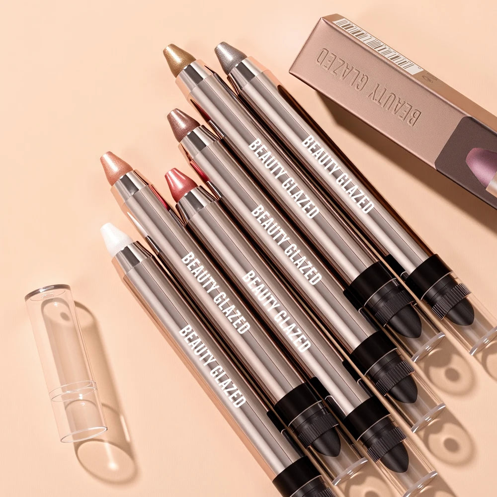 VaultHaus Dual-ended highlighter eyeshadow pencil pearlescen set with metallic shades and clear caps