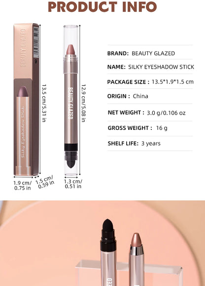 Dual-ended highlighter eyeshadow pencil pearlescen with creamy texture and built-in smudger for easy application