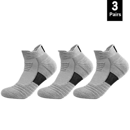 VaultHaus breathable anti-slip cotton sports socks for men in grey, three pairs shown
