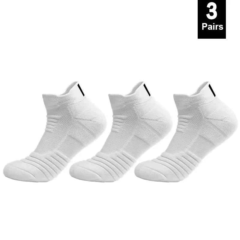 VaultHaus breathable anti-slip cotton sports socks for men in white, pack of three pairs.