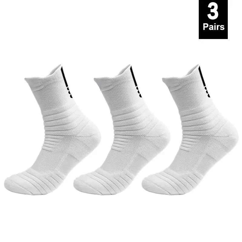 Three Pairs of VaultHaus Breathable Anti-Slip Cotton Sports Socks for Men in White for Comfortable Active Wear