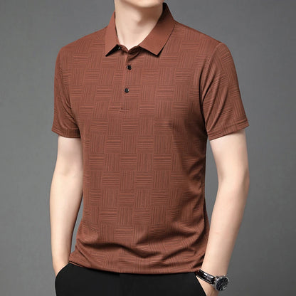 VaultHaus Business Casual Polo for Men in Brown with Textured Pattern for Stylish Office Wear