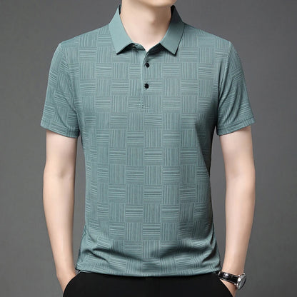 Stylish VaultHaus business casual polo for men in green with a subtle pattern and a classic fit
