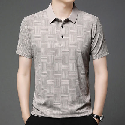 VaultHaus business casual polo for men in neutral tone with a stylish patterned design