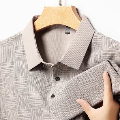 VaultHaus business casual polo for men in a stylish gray pattern, perfect for versatile office wear