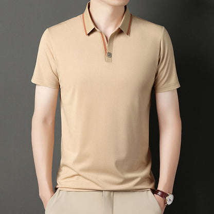 VaultHaus Business Casual Polo Top in Beige with Contrasting Collar for Stylish Office Wear