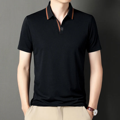 VaultHaus Men's Black Business Casual Polo Top with Contrast Collar for Stylish Office Wear