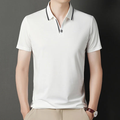 VaultHaus business casual polo top in white with a stylish collar design for versatile wear