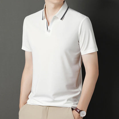 Stylish white business casual polo top from VaultHaus with contrasting collar details