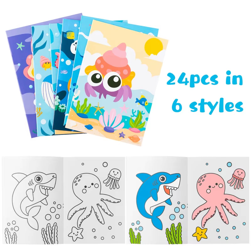 24Pcs Coloring Books Colouring Pages Bulk Ocean Colorful Drawing DIY Art Doodle Painting Learning Color Booklet Arts Beginners