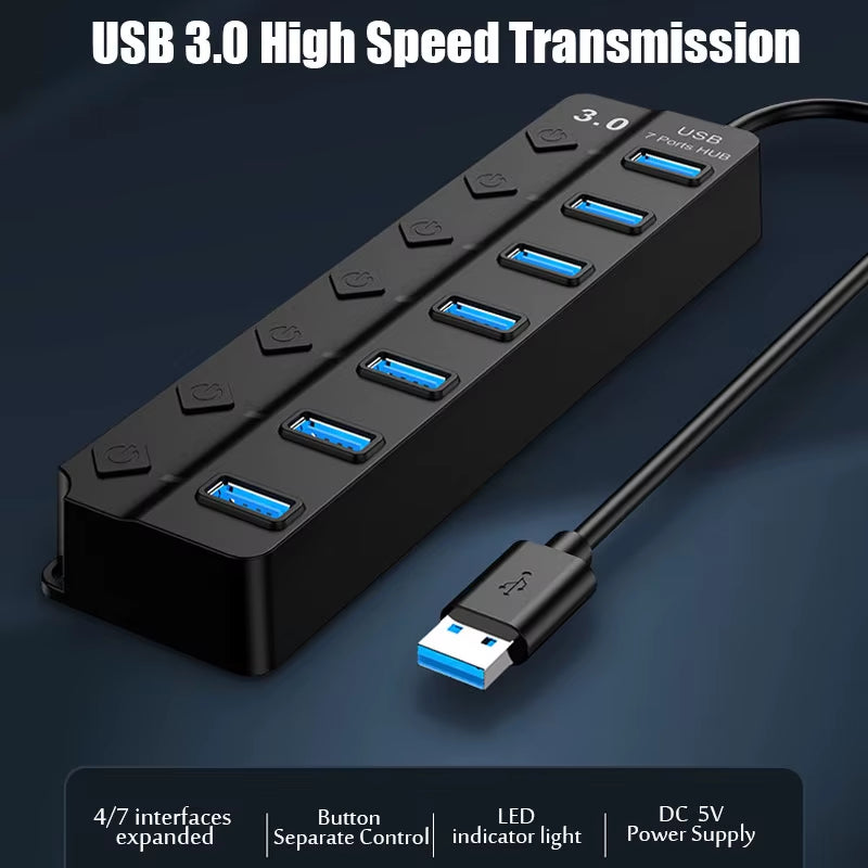 USB 3.0 Power Adapter 4/7 Port Multi USB Splitter Hub USB Hub 2.0 USB Multiple Expander Switch 30CM Cable Hub Docking Stations