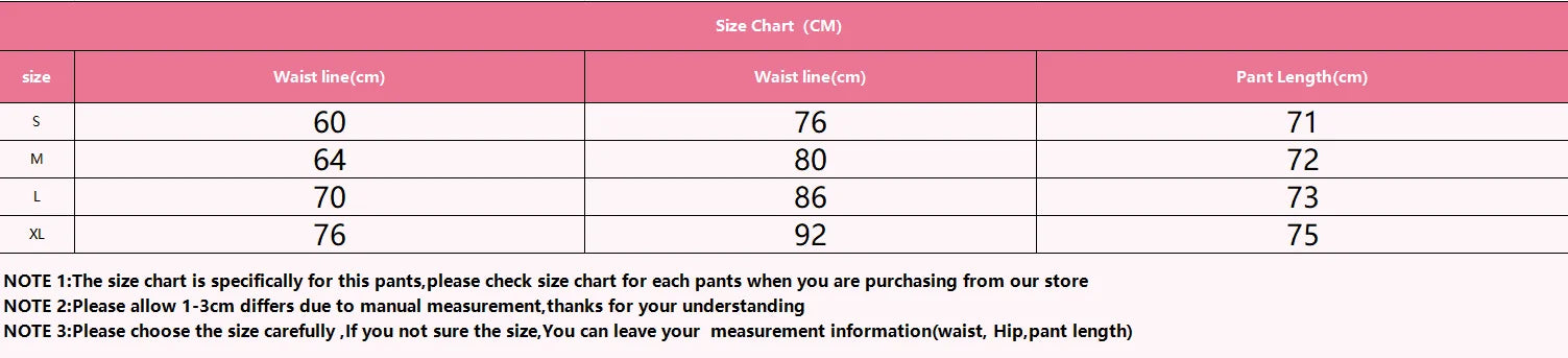 Size chart for calf-length sport leggings by VaultHaus with waist and pant length measurements