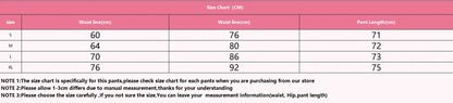 Size chart for calf-length sport leggings by VaultHaus with waist and pant length measurements