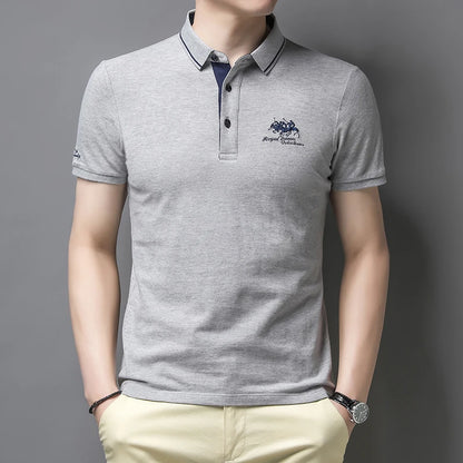 Stylish grey VaultHaus comfortable men's polo top with a classic collar and logo detail