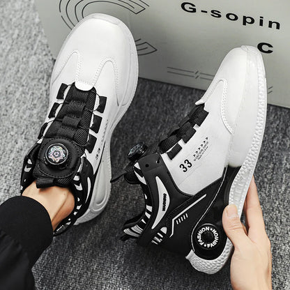 Comfortable non slip lace up men's sneakers in white and black by VaultHaus with modern design