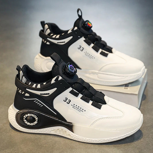 VaultHaus comfortable non slip lace up men's sneakers in black and white with modern design