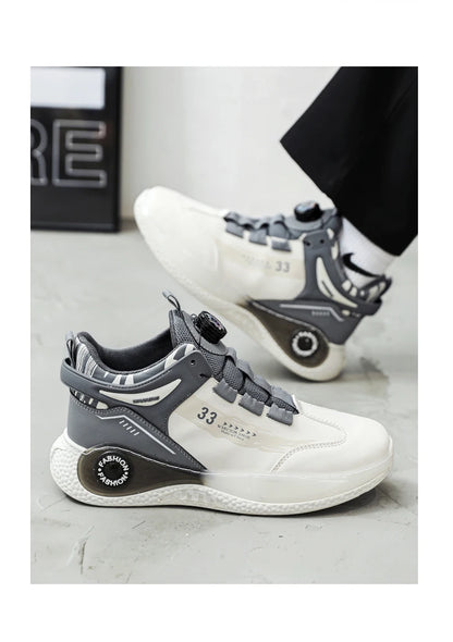 VaultHaus comfortable non slip lace up men's sneakers white and gray casual athletic shoes