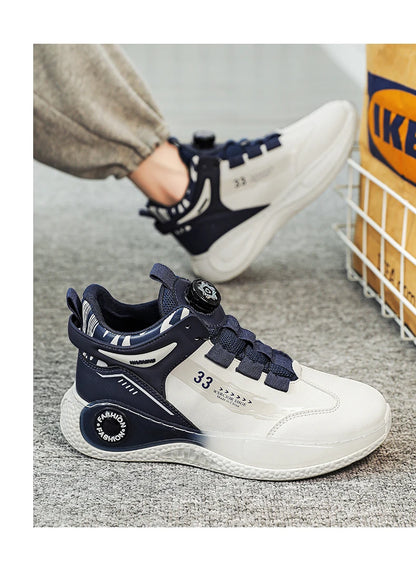 VaultHaus comfortable non slip lace up men's sneakers in white and navy for casual wear