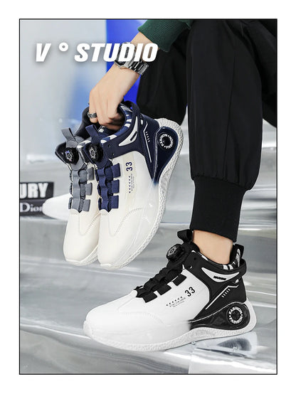 VaultHaus comfortable non slip lace up men's sneakers in black and white with sporty design