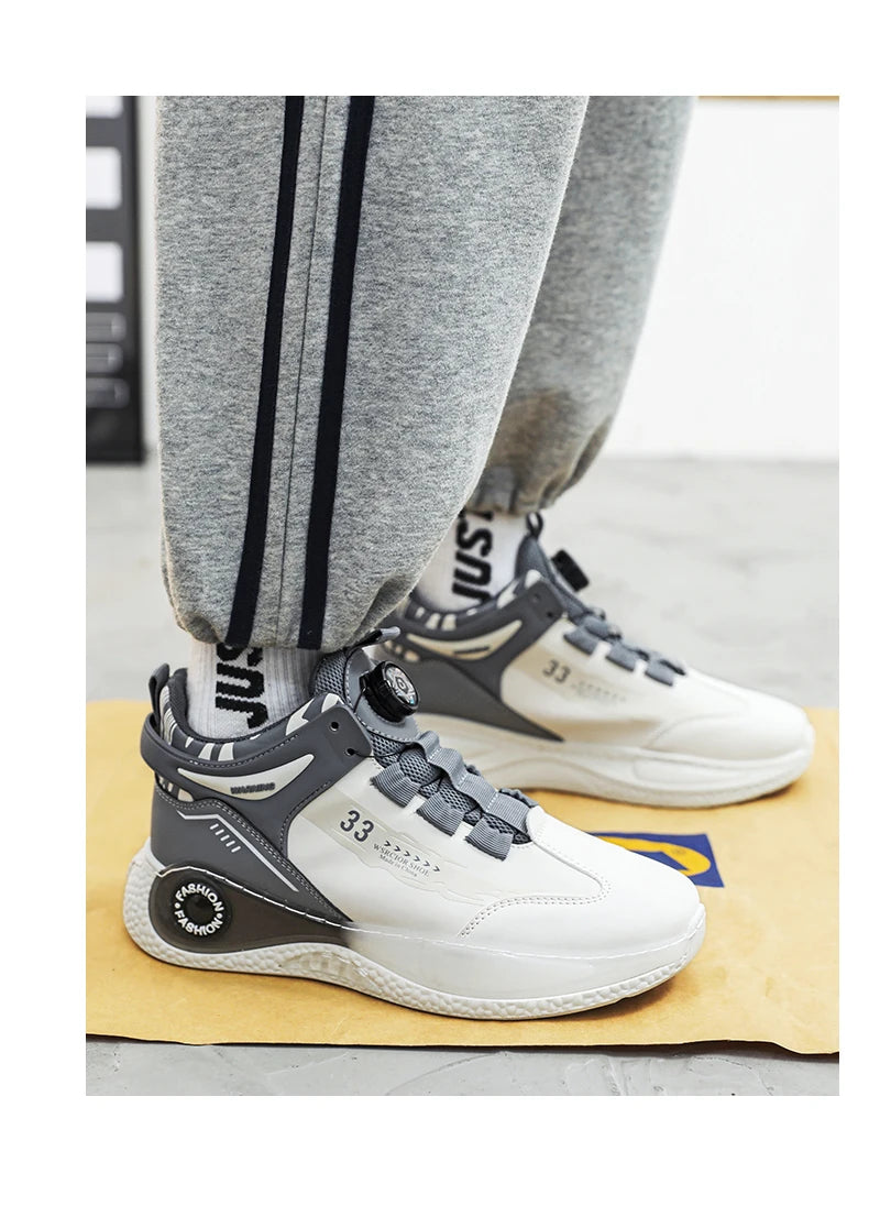 VaultHaus comfortable non slip lace up men's sneakers in white and gray with sporty design