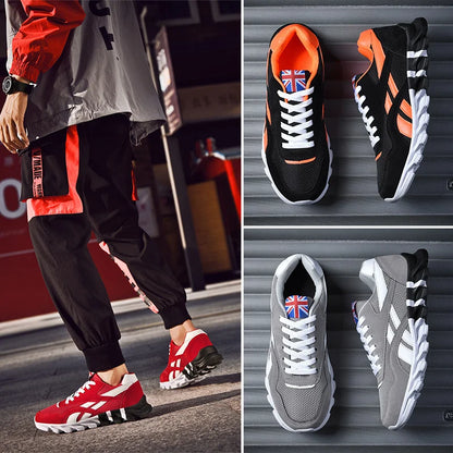 Stylish VaultHaus comfortable unisex walking sneakers in red and black with cushioned soles for all-day wear