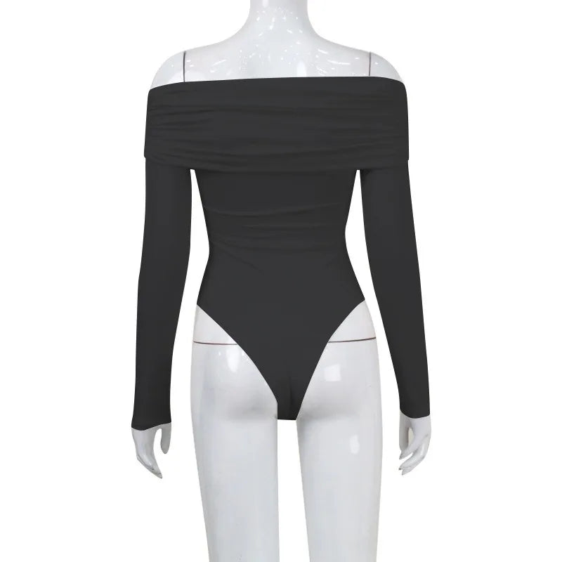 Fashionable black sexy off shoulder bodysuit with long sleeves and a sleek design