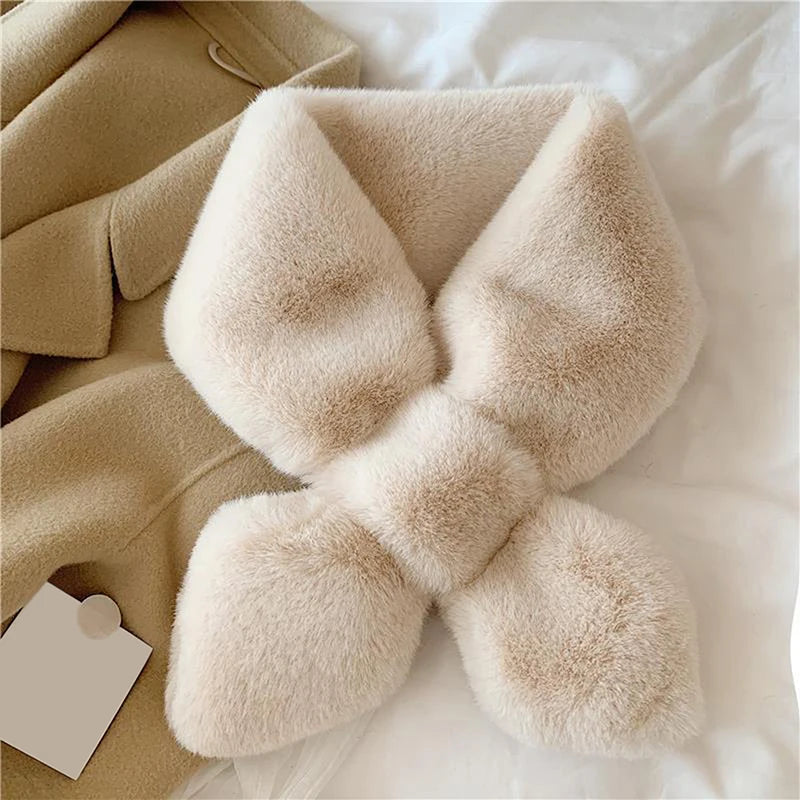 VaultHaus cosy faux fur scarf for cold weather in soft cream colour, perfect for warmth and style