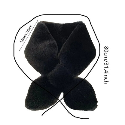 Black VaultHaus cosy faux fur scarf for cold weather, measuring 80cm by 12cm for warmth and style.