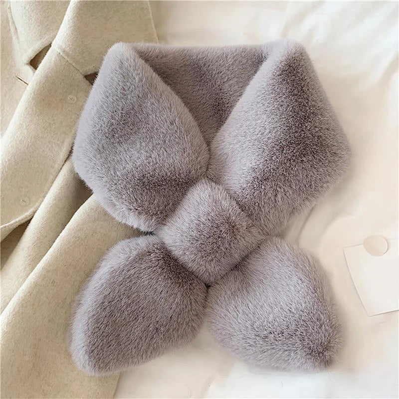 Soft grey cosy faux fur scarf for cold weather, perfect for keeping warm and stylish this season