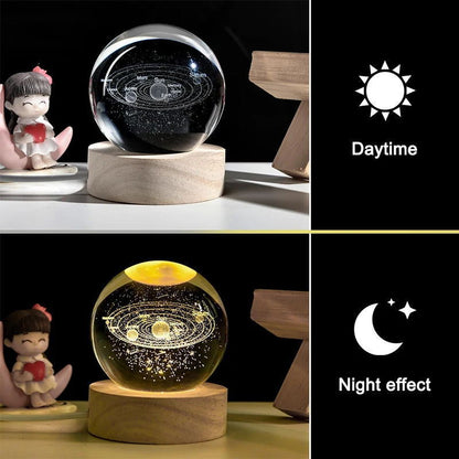 Crystal Planetary Galaxy Night Light Glowing Astronaut Ball Decor Bedside Light