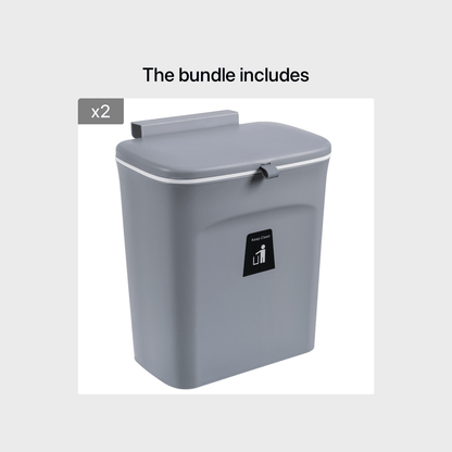 Bundle of two gray Door Hanging Trash Cans with a secure lid for easy waste disposal