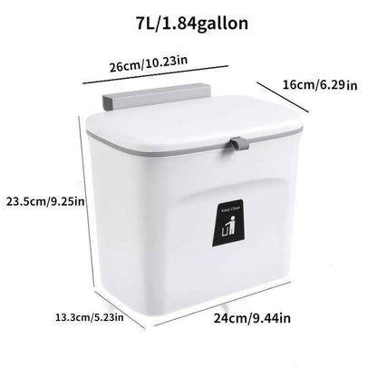 VaultHaus Door Hanging Trash Can in White with a 7L capacity for convenient waste disposal