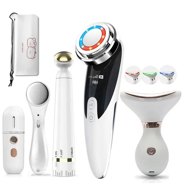 VaultHaus EMS facial massager for lifting with multiple interchangeable heads and white sleek design