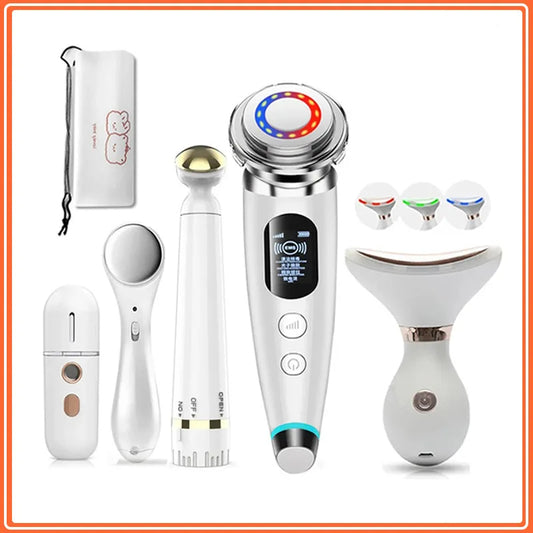 VaultHaus EMS facial massager for lifting with multiple attachment heads and charging pouch