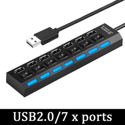 USB 3.0 Power Adapter 4/7 Port Multi USB Splitter Hub USB Hub 2.0 USB Multiple Expander Switch 30CM Cable Hub Docking Stations