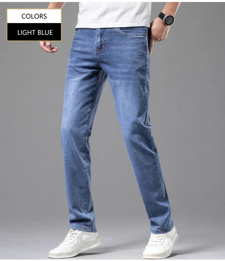 Light blue comfortable men's fashion jeans with a stylish fit for everyday wear