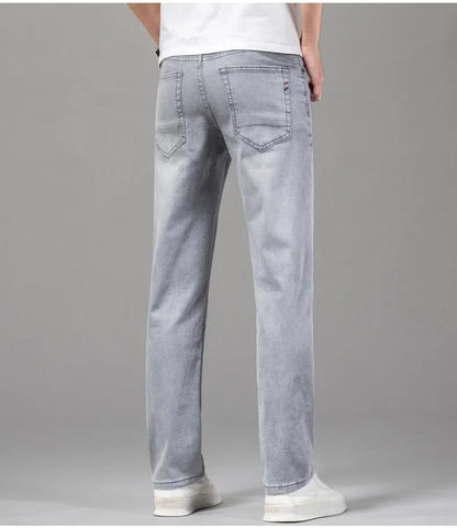 Stylish gray comfortable men's fashion jeans designed for a relaxed fit and everyday wear