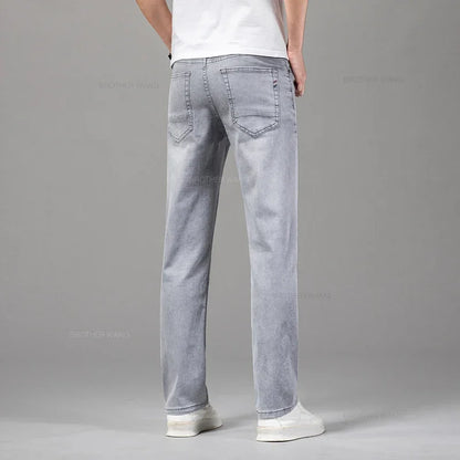 Stylish gray comfortable men's fashion jeans with a relaxed fit for casual wear