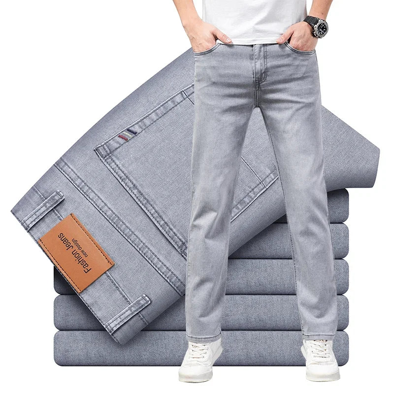 Comfortable men's fashion jeans in light gray with a classic fit and stylish design