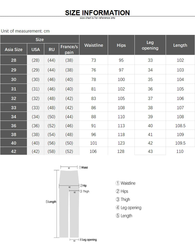 VaultHaus comfortable men's fashion jeans with detailed size chart for perfect fit