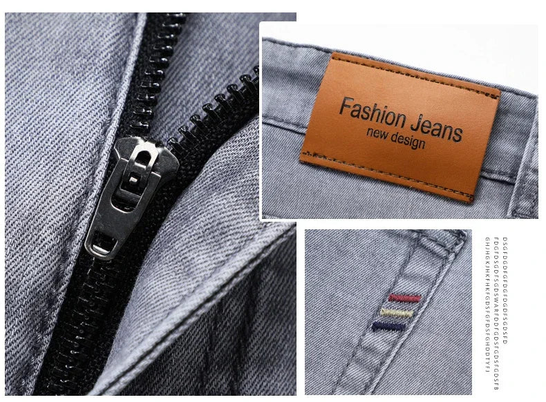 Detailed view of VaultHaus comfortable men's fashion jeans showing zipper and label design