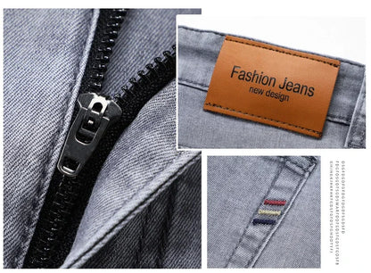 Detailed view of VaultHaus comfortable men's fashion jeans showing zipper and label design