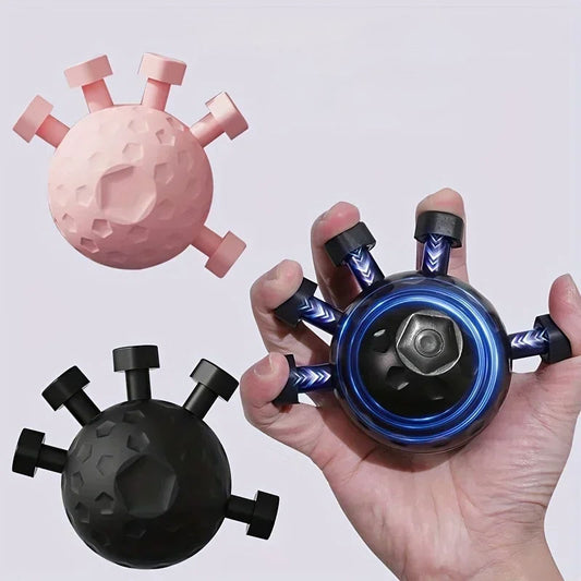 VaultHaus finger grip strengthener for hand therapy in black and pink held in hand to improve finger strength